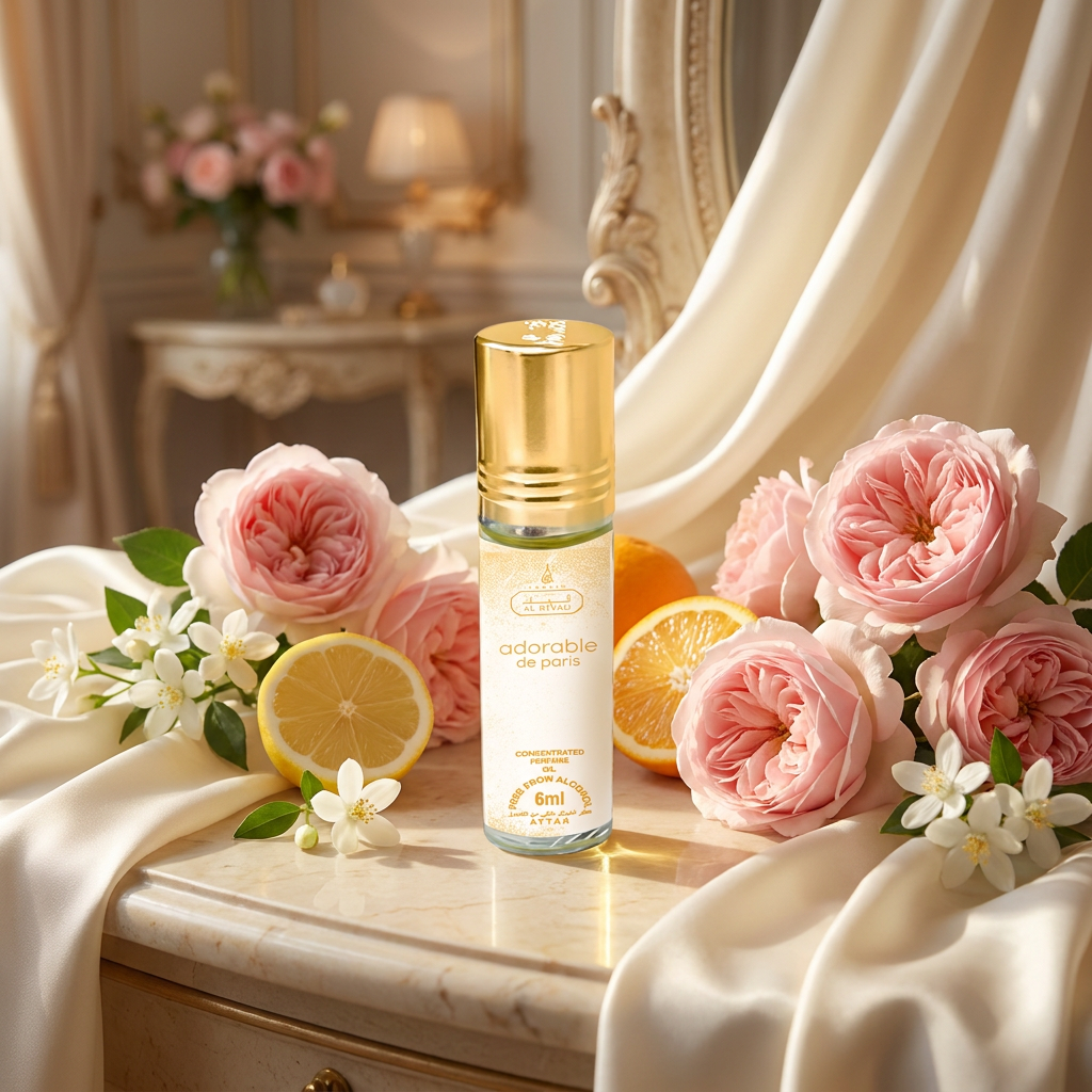 ADORABLE DE PARIS 6 ml perfume oil (TOP: BERGAMOT, MANDARIN, SWEET PEA; MIDDLE: JASMINE, ROSE; BASE: SANDALWOOD, MUSK, AMBER)