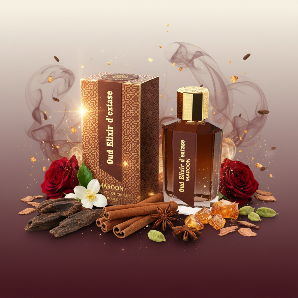 EDP 100ml „Oud Elixir D’extase Maroon” – zapach orientalno-drzewny