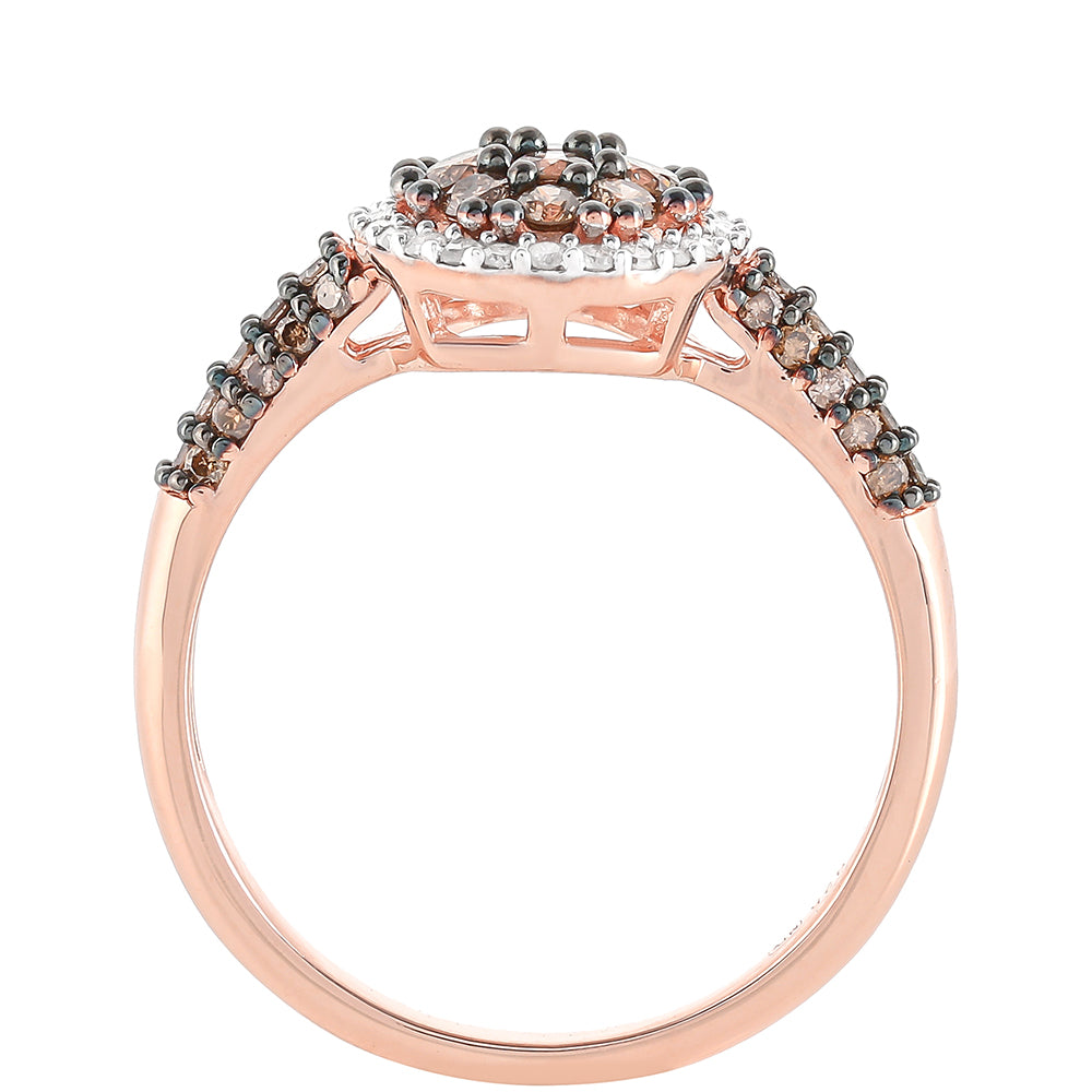 Pierścionek srebrny pozłacany z szampańskim diamentem i białym diamentem