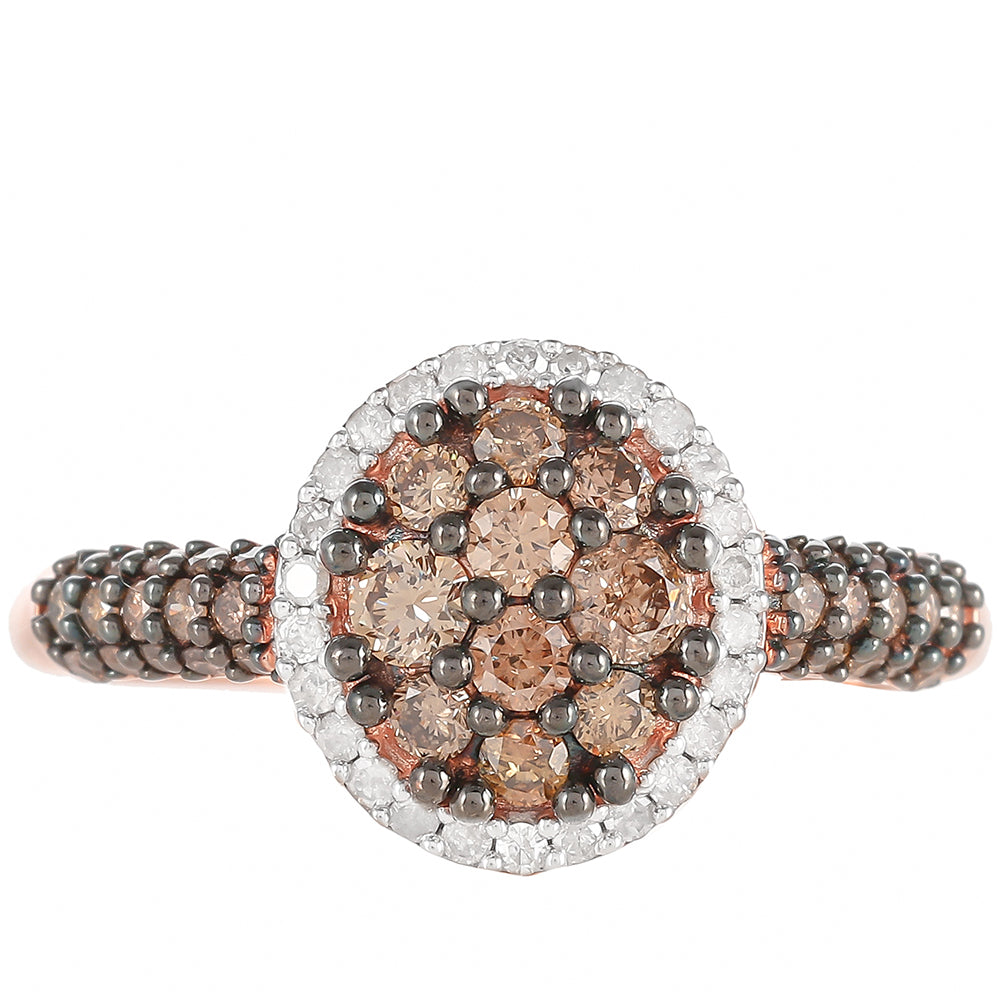 Pierścionek srebrny pozłacany z szampańskim diamentem i białym diamentem