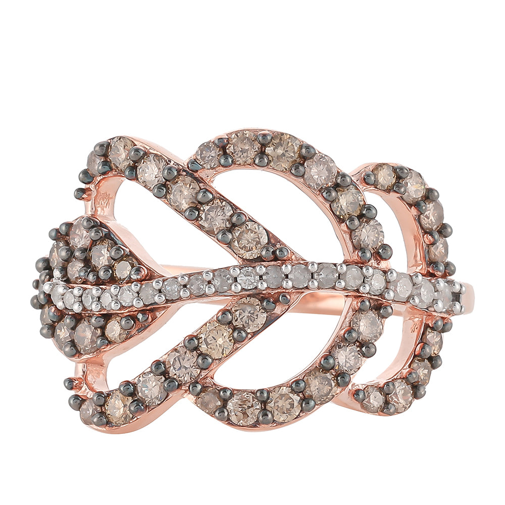 Pierścionek srebrny pozłacany z szampańskim diamentem i białym diamentem 1 