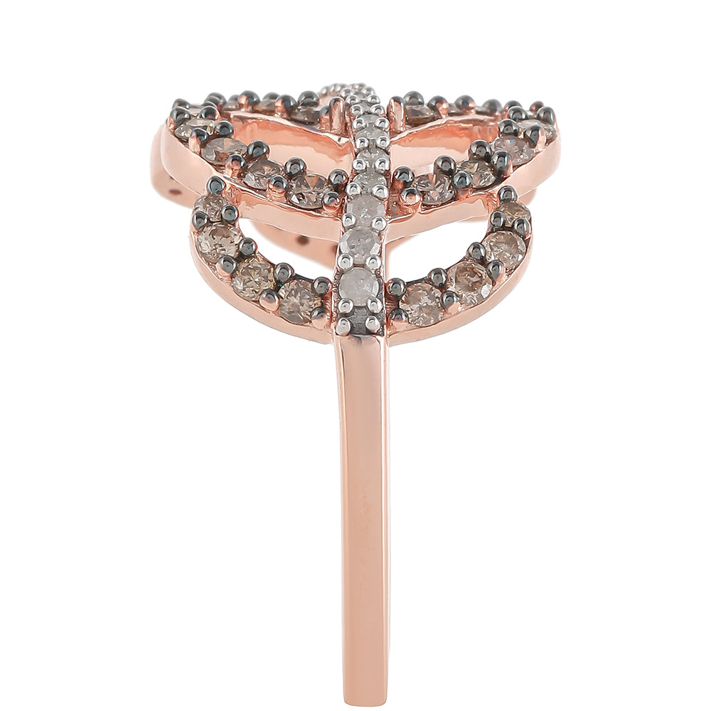 Pierścionek srebrny pozłacany z szampańskim diamentem i białym diamentem