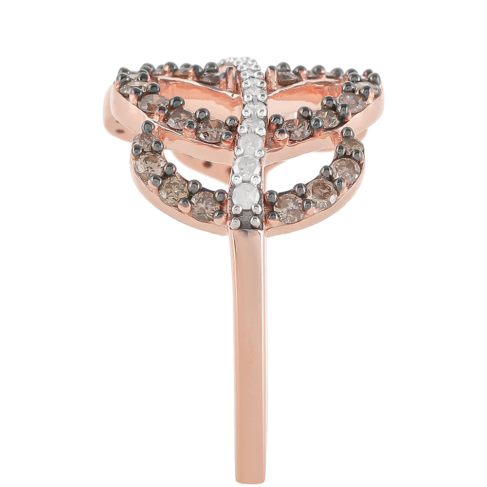 Pierścionek srebrny pozłacany z szampańskim diamentem i białym diamentem