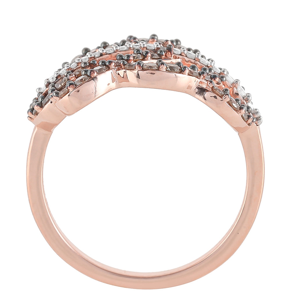 Pierścionek srebrny pozłacany z szampańskim diamentem i białym diamentem