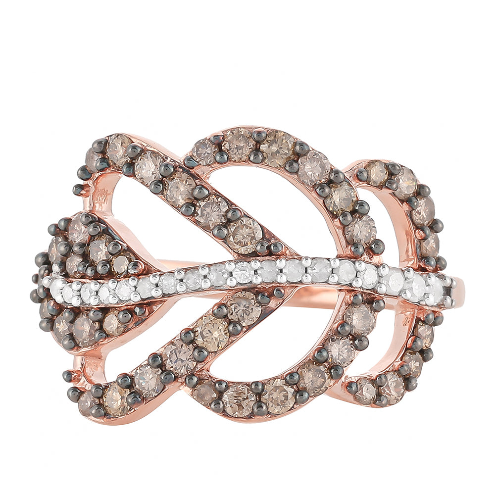 Pierścionek srebrny pozłacany z szampańskim diamentem i białym diamentem 5 