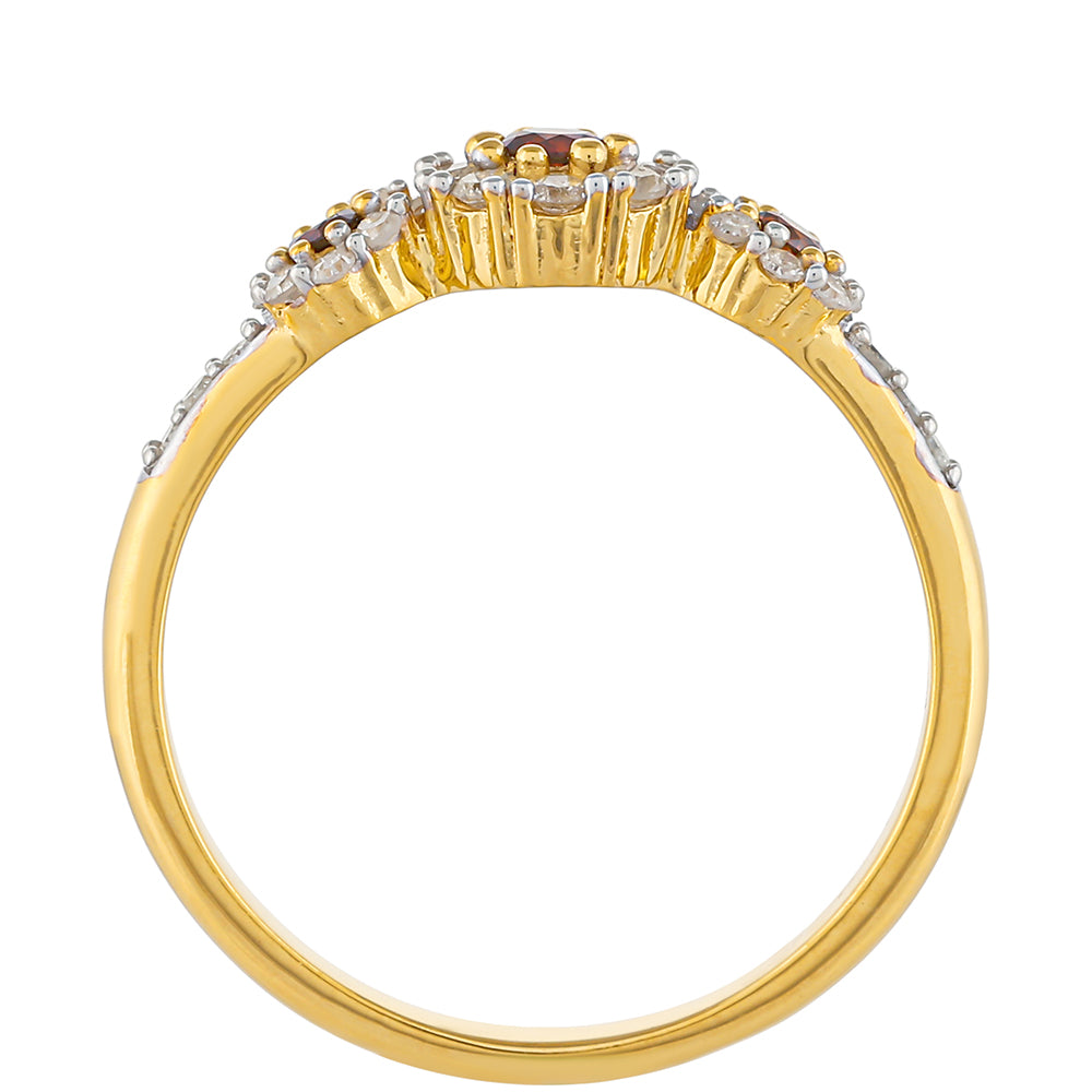 Pierścionek srebrny pozłacany z czerwonym diamentem i białym diamentem