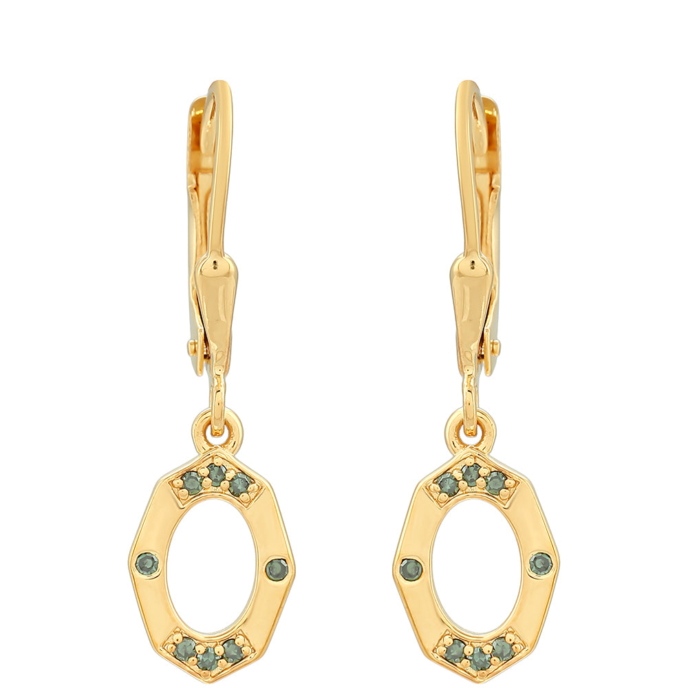 Kolczyki srebrne pozłacane z zielonym diamentem