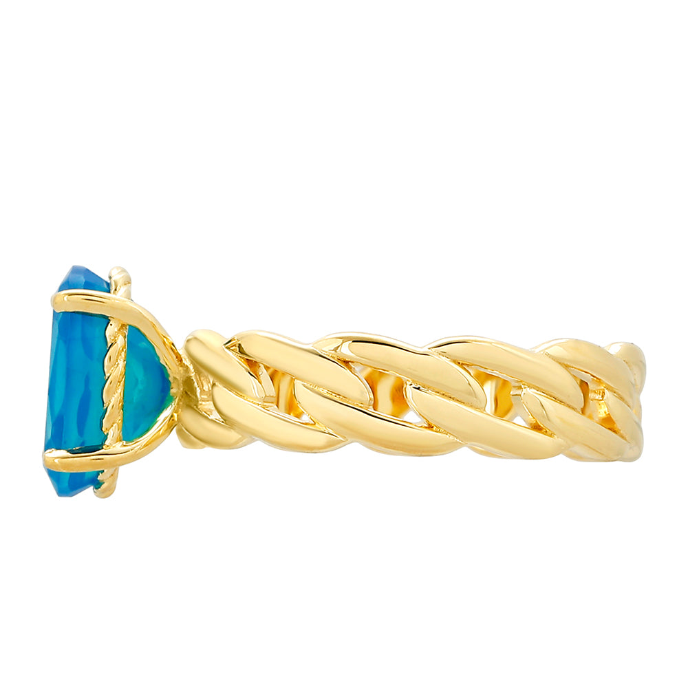 Pierścionek srebrny pozłacany z etiopskim Paraiba niebieskim opalem 2 