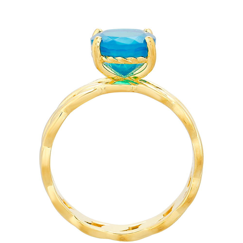 Pierścionek srebrny pozłacany z etiopskim Paraiba niebieskim opalem 4 