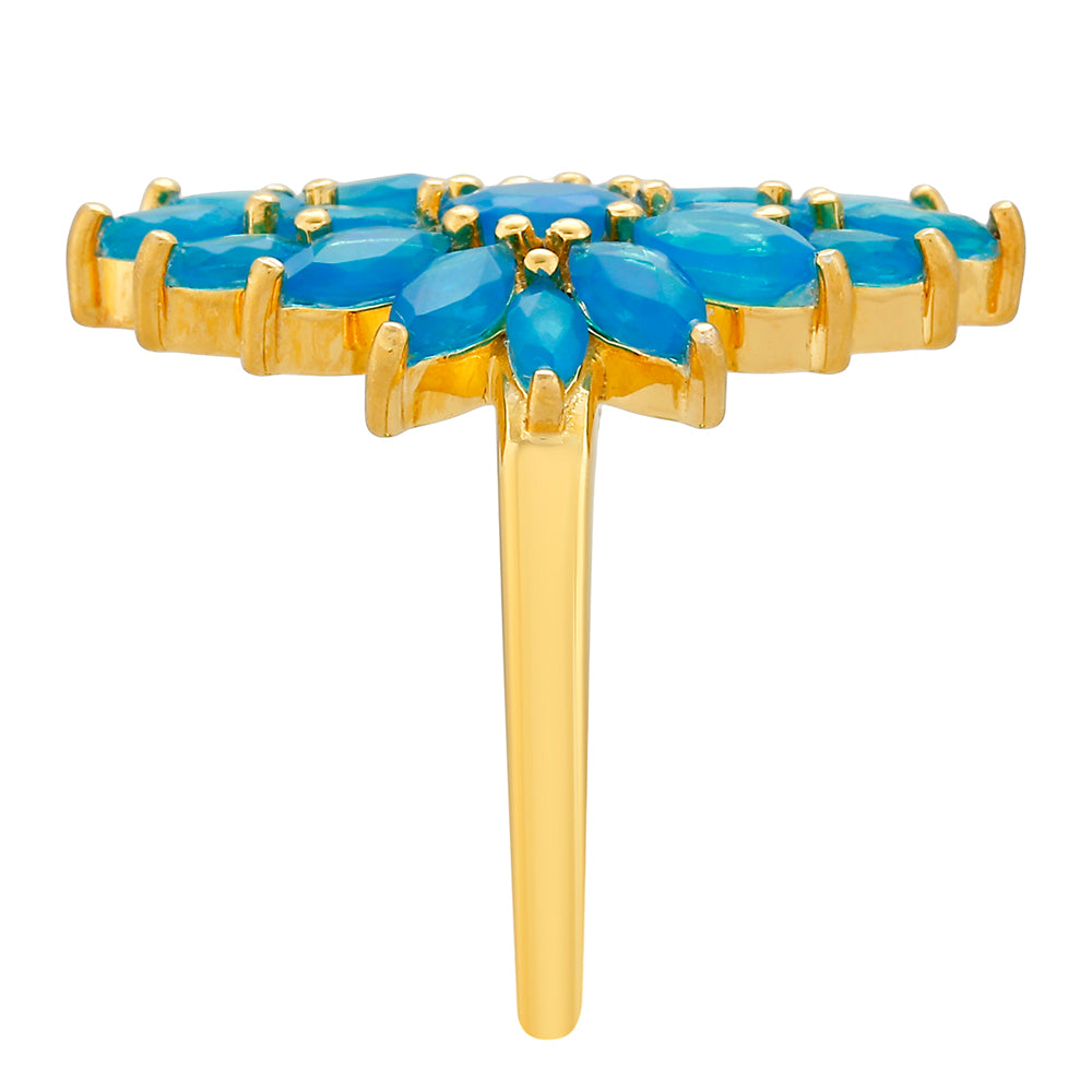 Pierścionek srebrny pozłacany z etiopskim Paraiba niebieskim opalem