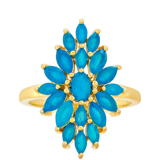 Pierścionek srebrny pozłacany z etiopskim Paraiba niebieskim opalem