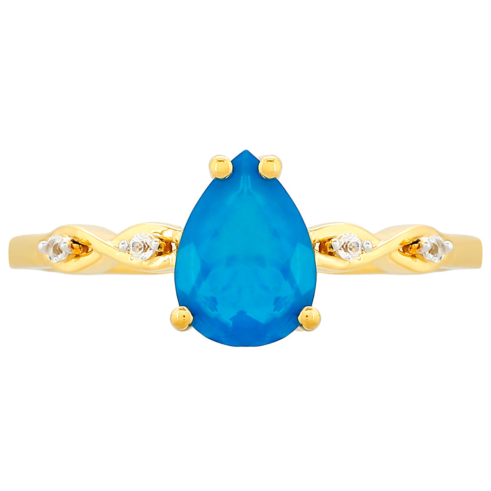 Pierścionek srebrny pozłacany z etiopskim Paraiba niebieskim opalem i białym topazem 1 