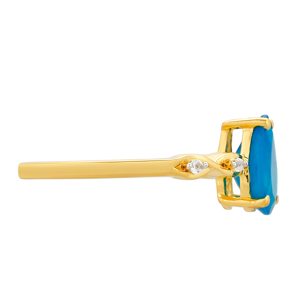 Pierścionek srebrny pozłacany z etiopskim Paraiba niebieskim opalem i białym topazem 2 