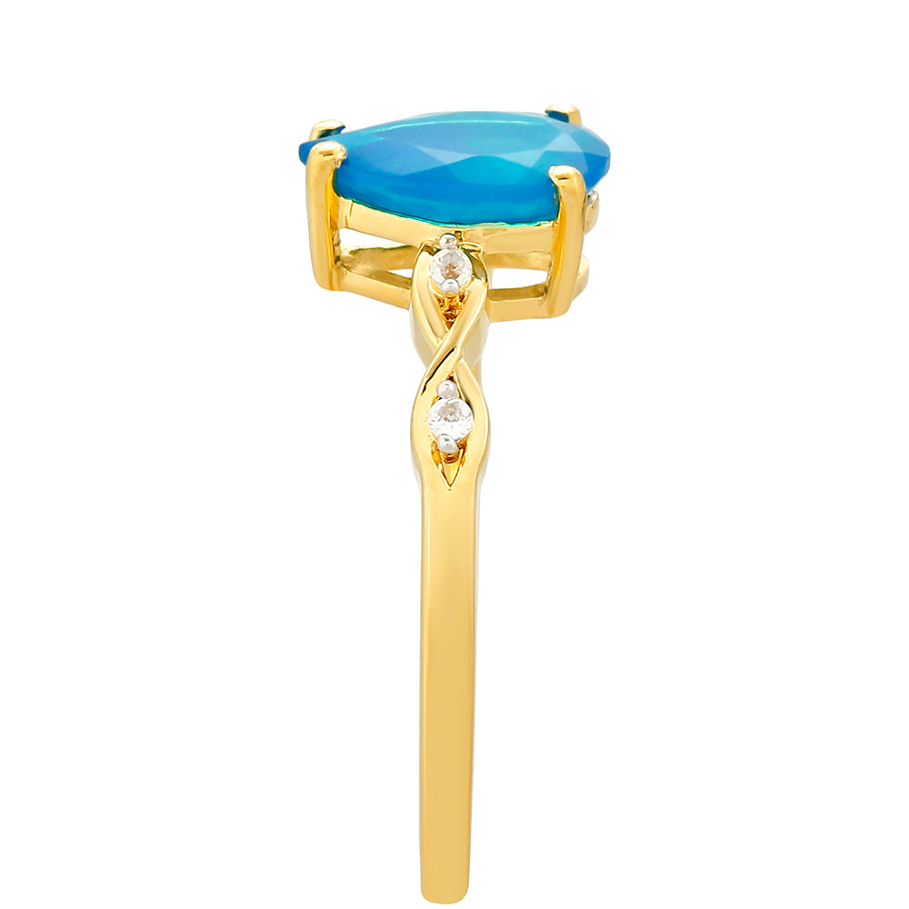 Pierścionek srebrny pozłacany z etiopskim Paraiba niebieskim opalem i białym topazem 3 