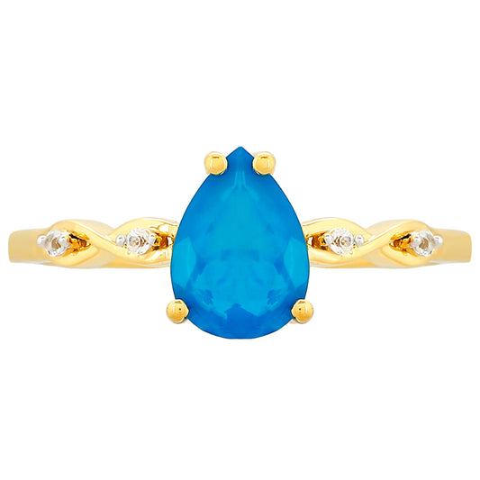 Pierścionek srebrny pozłacany z etiopskim Paraiba niebieskim opalem i białym topazem