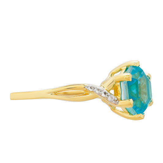 Pierścionek srebrny pozłacany z kwarcem Paraiba i białym topazem