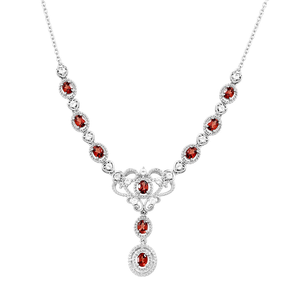 Naszyjnik ze srebra próby 925 z granatem i białym topazem 1 