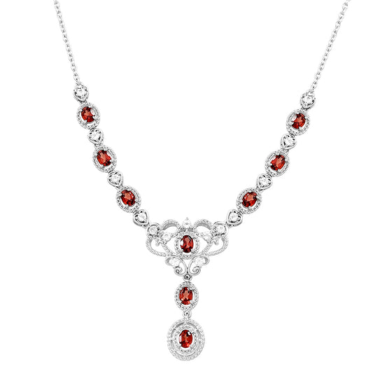 Naszyjnik ze srebra próby 925 z granatem i białym topazem