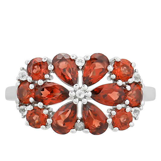 Pierścionek ze srebra próby 925 z granatem i białym topazem