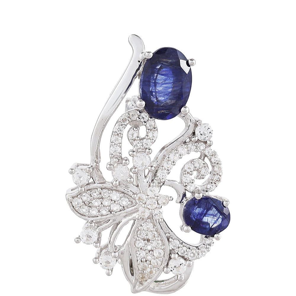 Broszka ze srebra próby 925 z szafirem tajskim i białym topazem