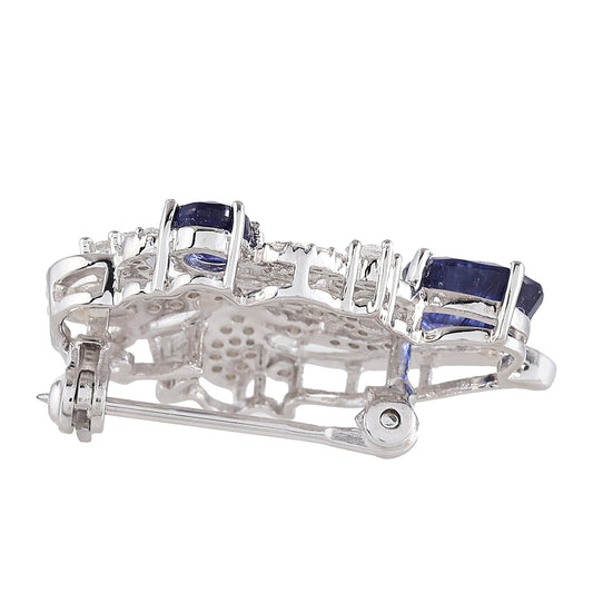 Broszka ze srebra próby 925 z szafirem tajskim i białym topazem