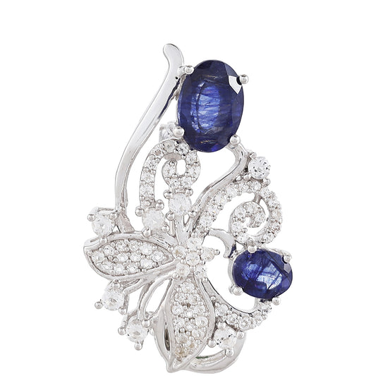Broszka ze srebra próby 925 z szafirem tajskim i białym topazem