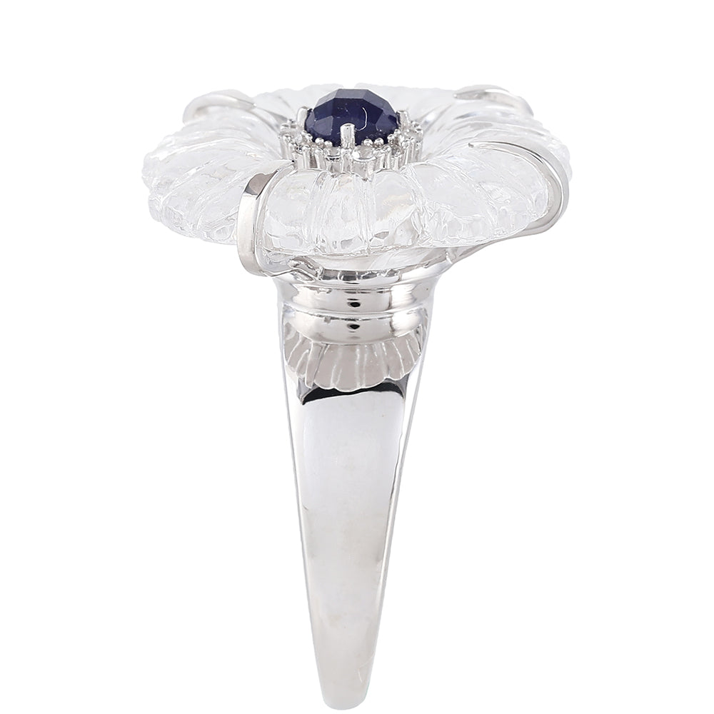 Pierścionek ze srebra próby 925 z szafirem tajskim i kwarcem