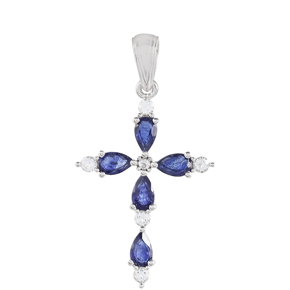 Zawieszka ze srebra próba 925 z szafirem tajskim i białym topazem 1 