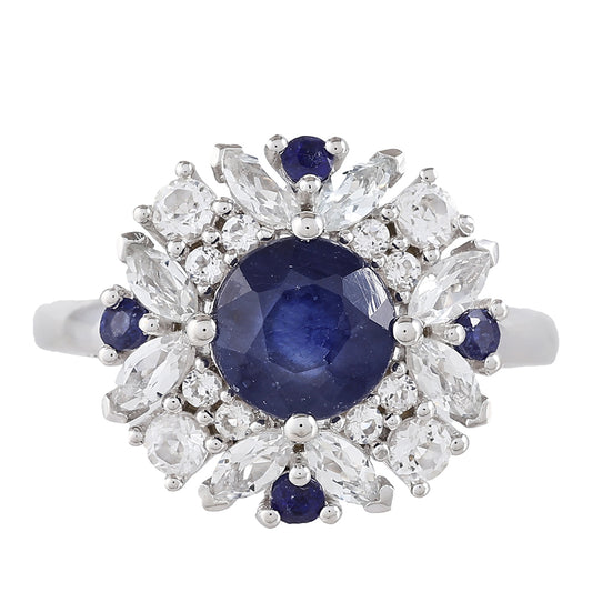 Pierścionek ze srebra próby 925 z szafirem tajskim i białym topazem