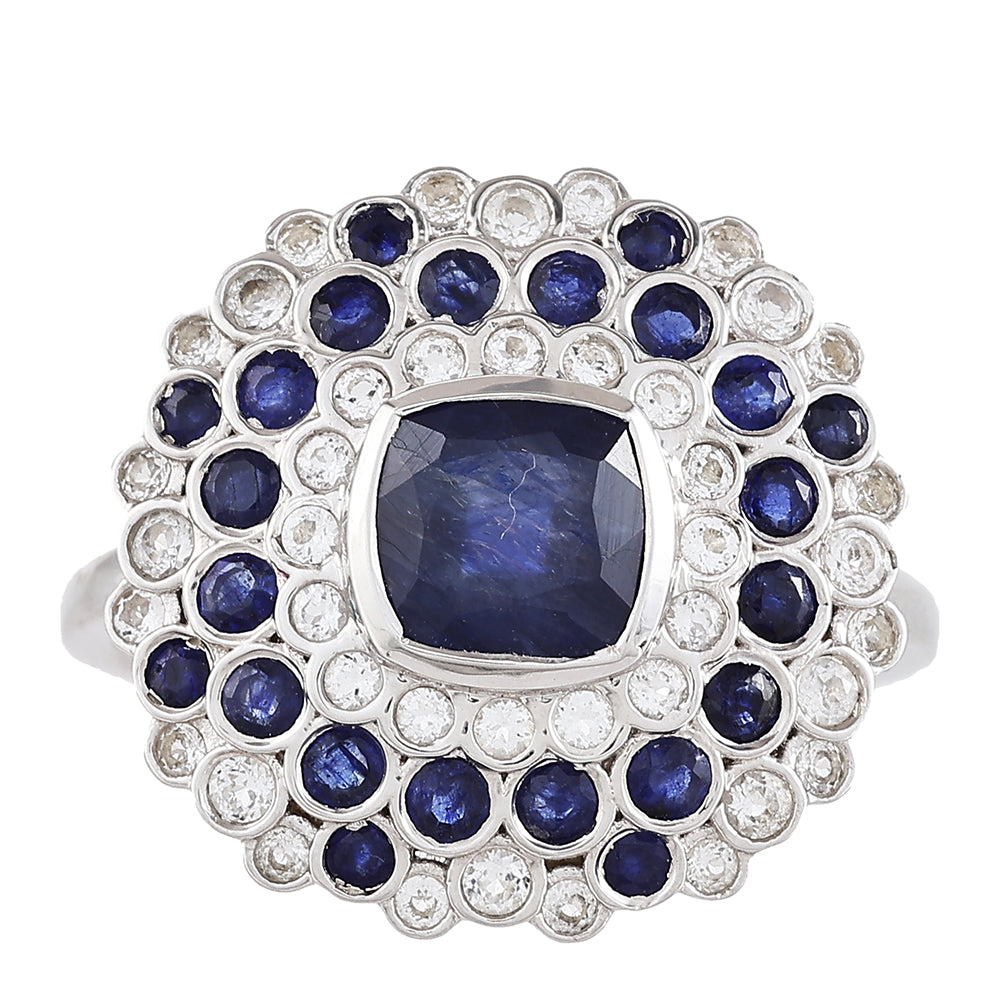 Pierścionek ze srebra próby 925 z szafirem tajskim i białym topazem 1 