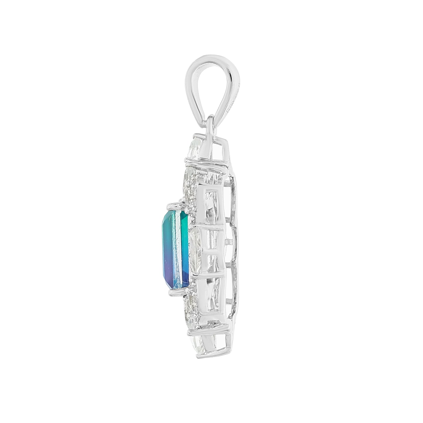 Zawieszka ze srebra próba 925 z kwarcem Peacock i białym topazem