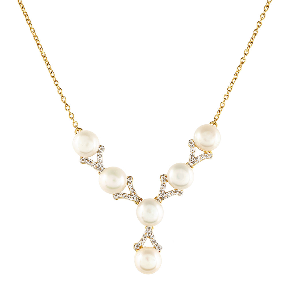 Naszyjnik srebrny pozłacany z perłami hodowlanymi słodkowodnymi i białym topazem 1 