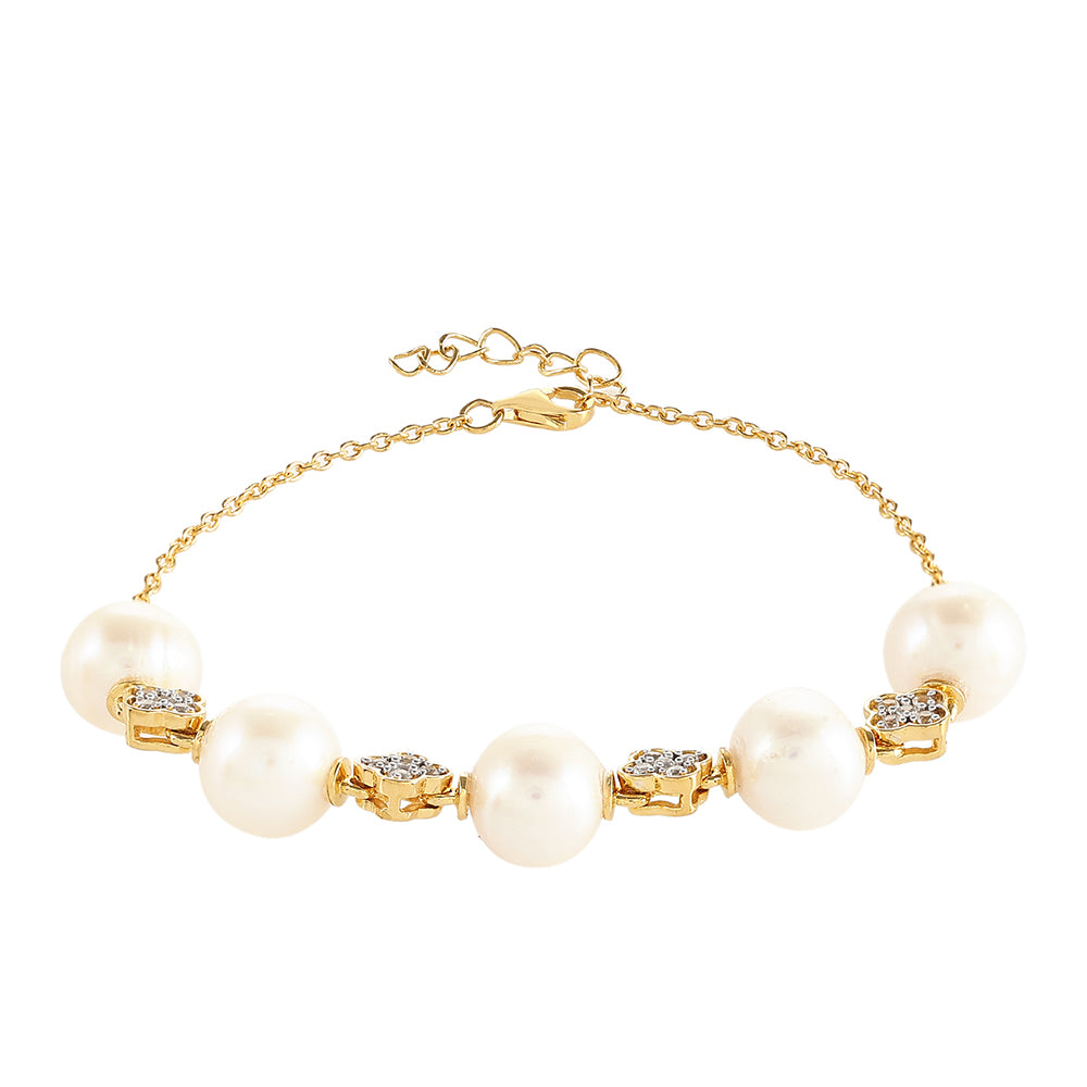Bransoletka srebrna pozłacana z perłami hodowlanymi słodkowodnymi i białym topazem 2 