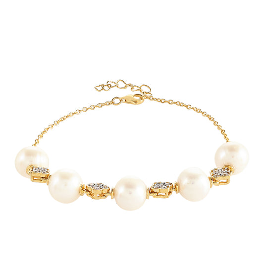 Bransoletka srebrna pozłacana z perłami hodowlanymi słodkowodnymi i białym topazem