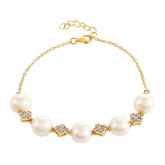 Bransoletka srebrna pozłacana z perłami hodowlanymi słodkowodnymi i białym topazem