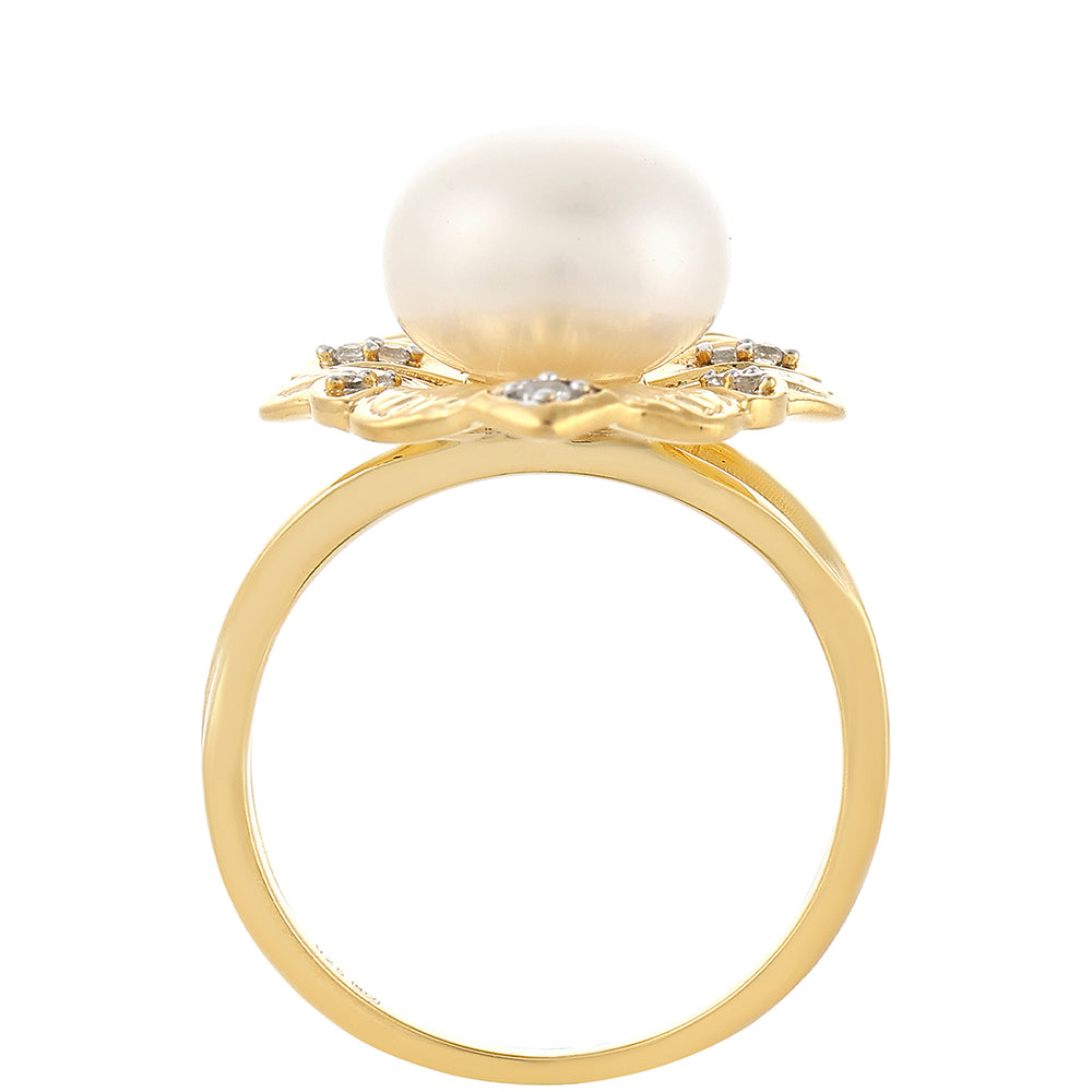 Pierścionek srebrny pozłacany z perłami hodowlanymi słodkowodnymi i białym topazem