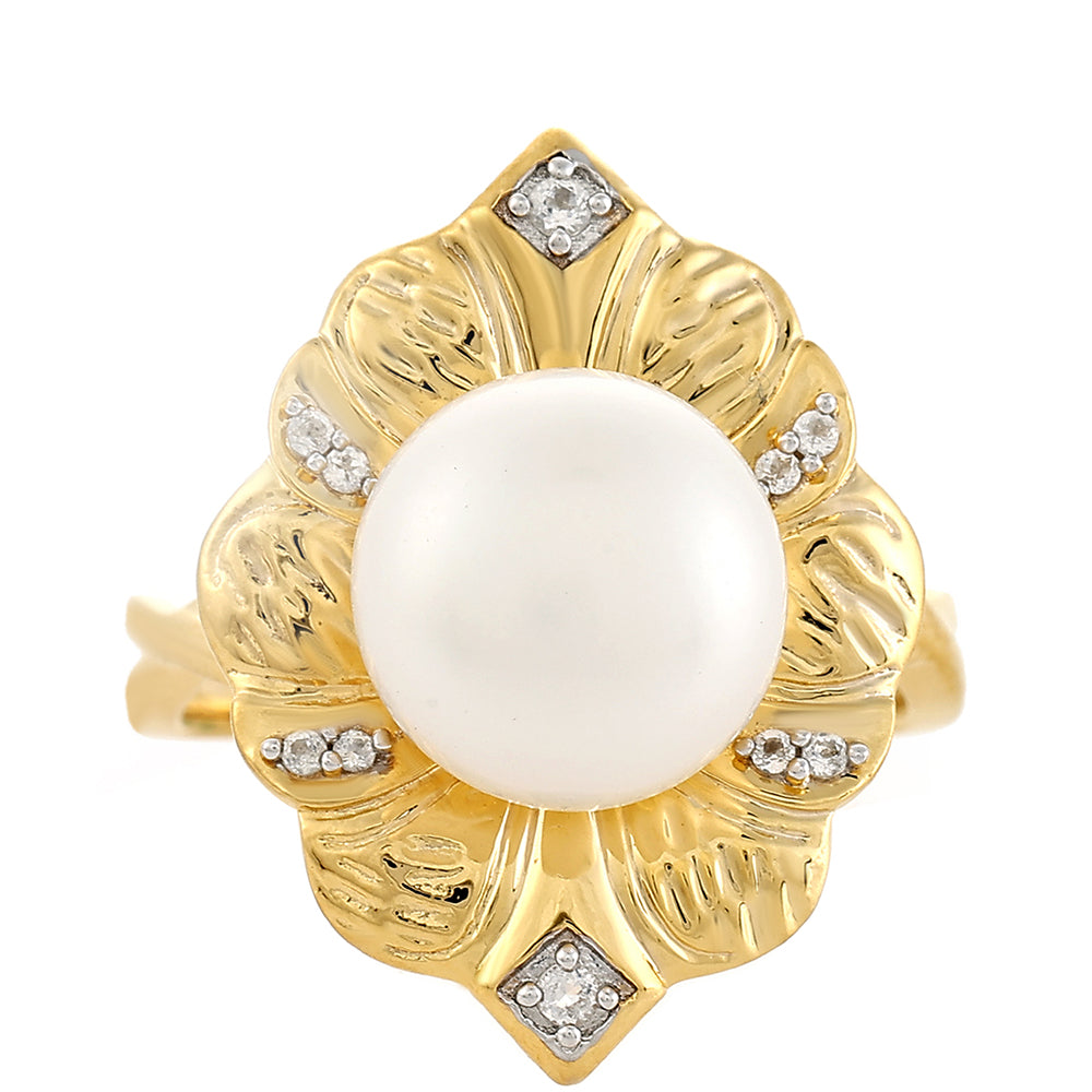 Pierścionek srebrny pozłacany z perłami hodowlanymi słodkowodnymi i białym topazem