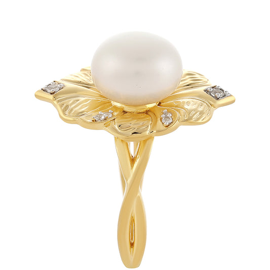 Pierścionek srebrny pozłacany z perłami hodowlanymi słodkowodnymi i białym topazem