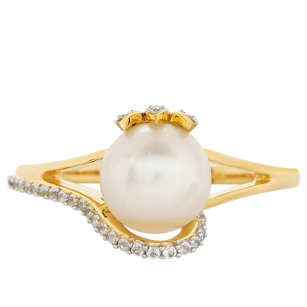 Pierścionek srebrny pozłacany z perłami hodowlanymi słodkowodnymi i białym topazem 1 