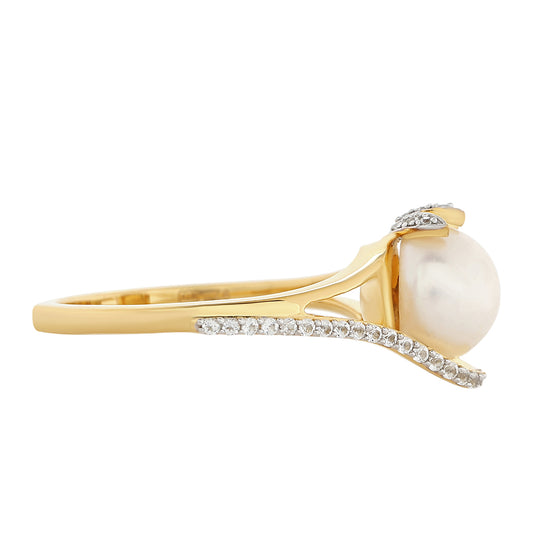 Pierścionek srebrny pozłacany z perłami hodowlanymi słodkowodnymi i białym topazem