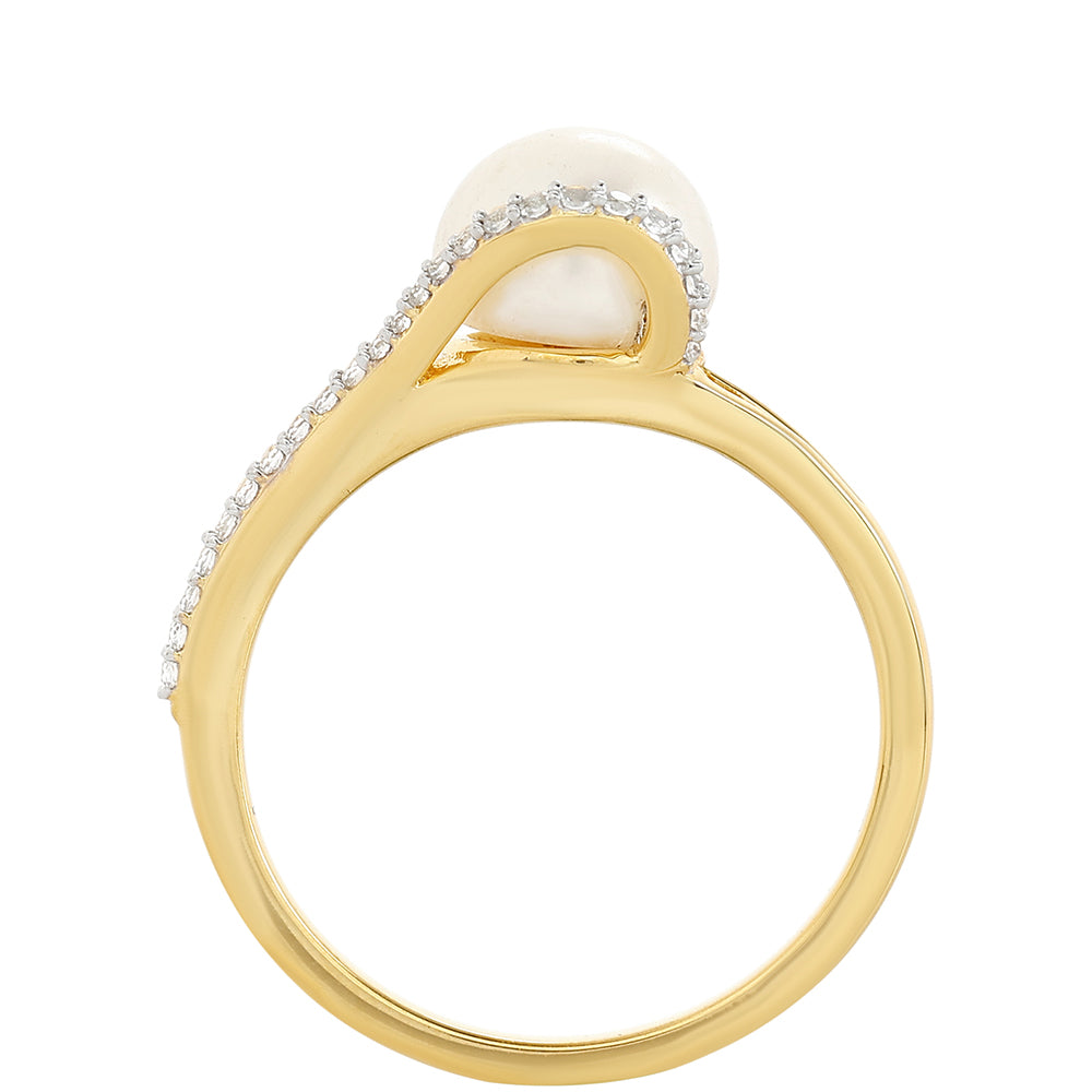 Pierścionek srebrny pozłacany z perłami hodowlanymi słodkowodnymi i białym topazem