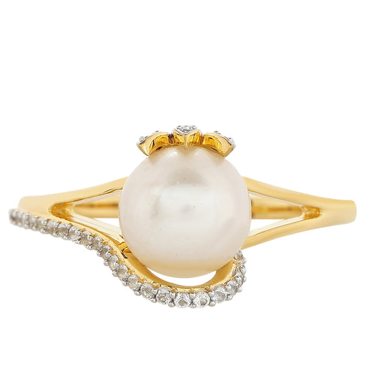 Pierścionek srebrny pozłacany z perłami hodowlanymi słodkowodnymi i białym topazem