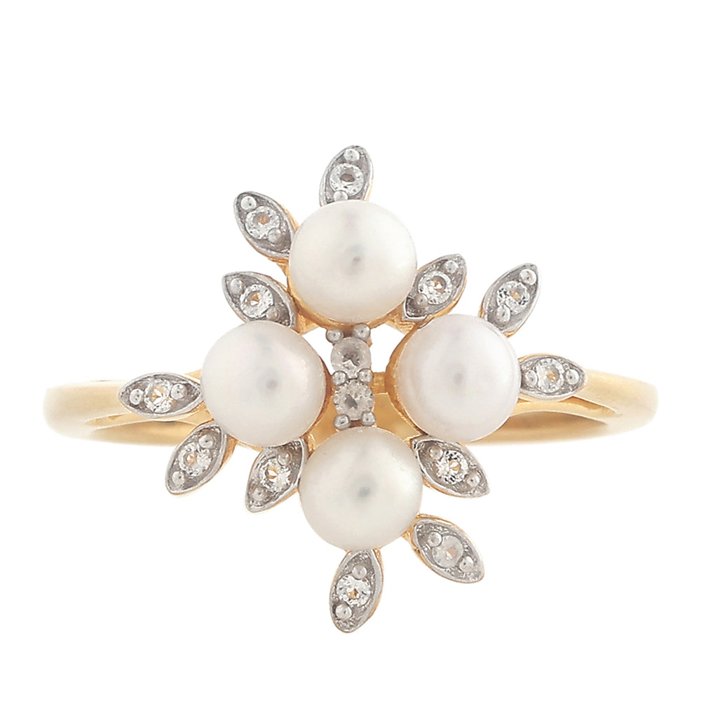 Pierścionek srebrny pozłacany z perłami hodowlanymi słodkowodnymi i białym topazem 1 