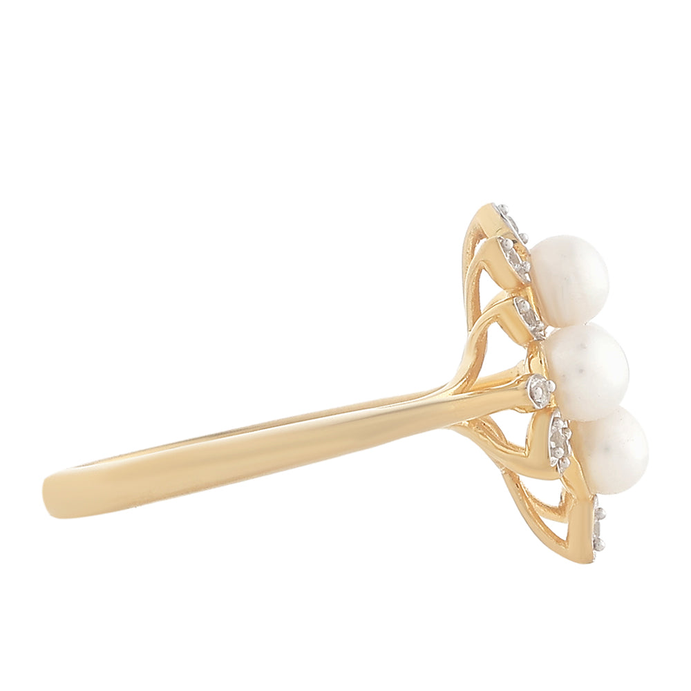 Pierścionek srebrny pozłacany z perłami hodowlanymi słodkowodnymi i białym topazem 2 