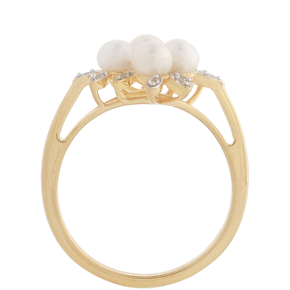 Pierścionek srebrny pozłacany z perłami hodowlanymi słodkowodnymi i białym topazem