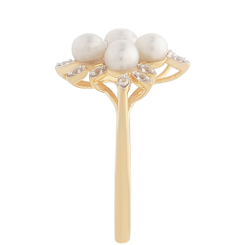 Pierścionek srebrny pozłacany z perłami hodowlanymi słodkowodnymi i białym topazem 4 