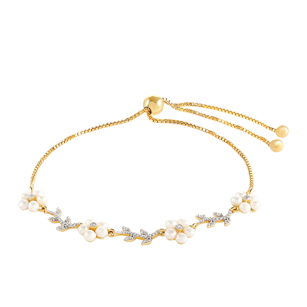 Bransoletka srebrna pozłacana z perłami hodowlanymi słodkowodnymi i białym topazem 2 