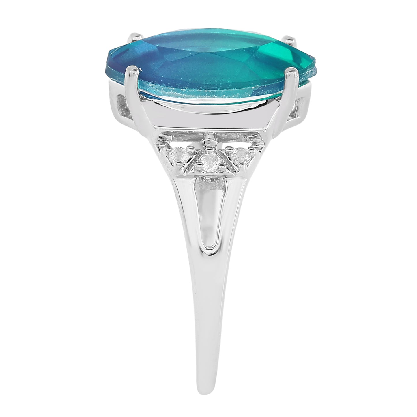 Pierścionek ze srebra próby 925 z kwarcem Peacock i białym topazem