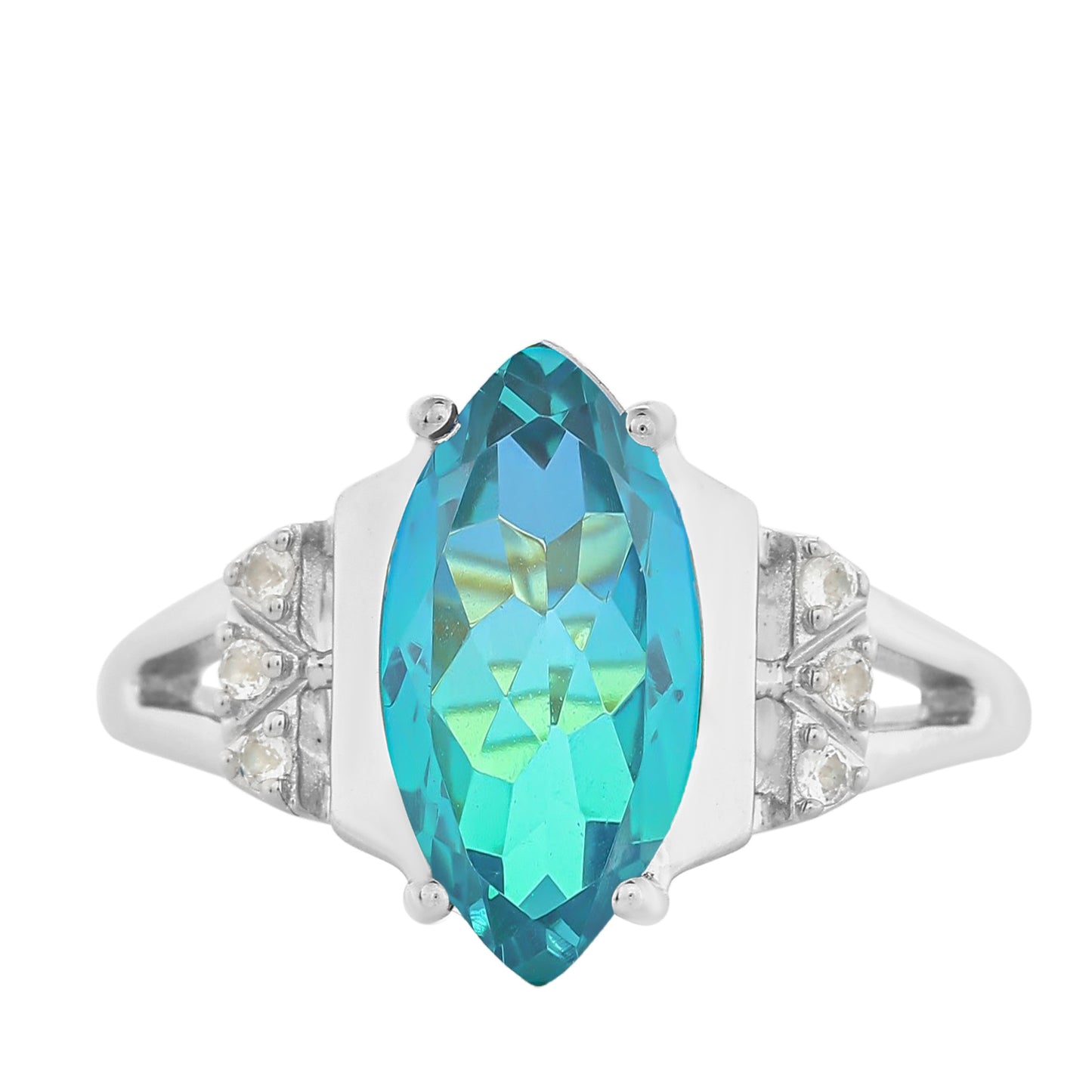 Pierścionek ze srebra próby 925 z kwarcem Peacock i białym topazem