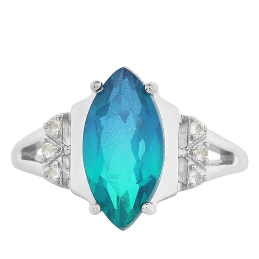 Pierścionek ze srebra próby 925 z kwarcem Peacock i białym topazem